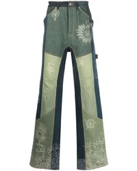 olivgrüne Jeans mit Flicken
