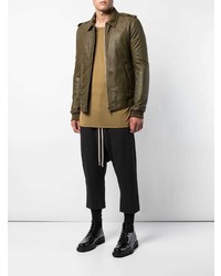 olivgrüne Leder Bomberjacke von Rick Owens