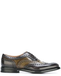 olivgrüne Leder Brogues