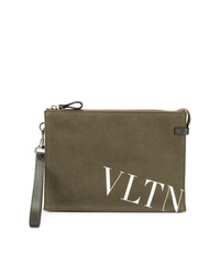 olivgrüne Leder Clutch Handtasche von Valentino