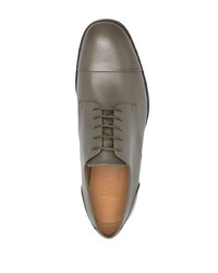 olivgrüne Leder Derby Schuhe von Ferragamo