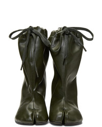 olivgrüne Leder mittelalte Stiefel von Maison Margiela