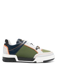 olivgrüne Leder niedrige Sneakers mit Blumenmuster