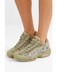 olivgrüne Leder niedrige Sneakers mit Blumenmuster von Nike