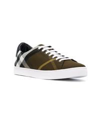 olivgrüne Leder niedrige Sneakers mit Karomuster von Burberry