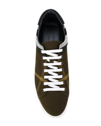 olivgrüne Leder niedrige Sneakers mit Karomuster von Burberry