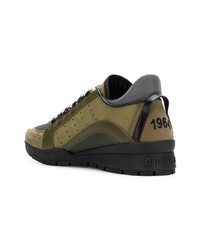 olivgrüne Leder niedrige Sneakers von DSQUARED2