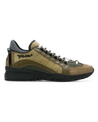 olivgrüne Leder niedrige Sneakers von DSQUARED2