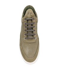 olivgrüne Leder niedrige Sneakers von Filling Pieces