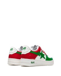 olivgrüne Leder niedrige Sneakers von A Bathing Ape