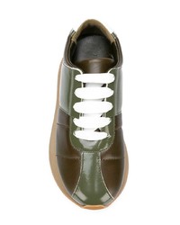 olivgrüne Leder niedrige Sneakers von Marni