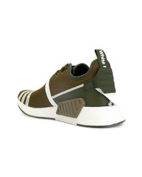 olivgrüne Leder niedrige Sneakers von Adidas By White Mountaineering