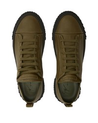 olivgrüne Leder niedrige Sneakers von Giuseppe Zanotti