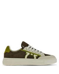 olivgrüne Leder niedrige Sneakers von Ferragamo