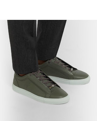 olivgrüne Leder niedrige Sneakers von Brioni