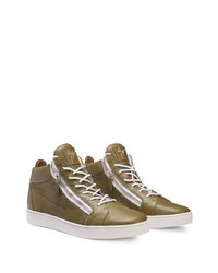 olivgrüne Leder niedrige Sneakers von Giuseppe Zanotti