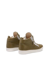 olivgrüne Leder niedrige Sneakers von Giuseppe Zanotti