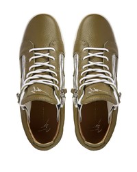 olivgrüne Leder niedrige Sneakers von Giuseppe Zanotti