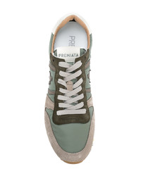 olivgrüne Leder niedrige Sneakers von Premiata