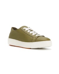 olivgrüne Leder niedrige Sneakers von Santoni