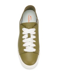 olivgrüne Leder niedrige Sneakers von Santoni