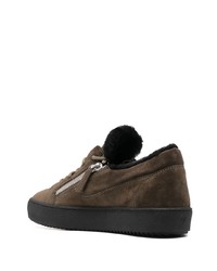 olivgrüne Leder niedrige Sneakers von Giuseppe Zanotti