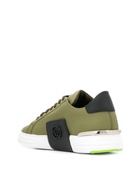 olivgrüne Leder niedrige Sneakers von Philipp Plein