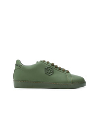 olivgrüne Leder niedrige Sneakers von Philipp Plein