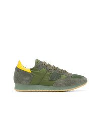 olivgrüne Leder niedrige Sneakers von Philippe Model