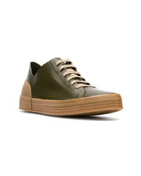 olivgrüne Leder niedrige Sneakers von Del Carlo