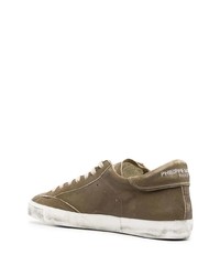 olivgrüne Leder niedrige Sneakers von Philippe Model Paris