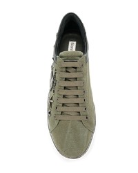 olivgrüne Leder niedrige Sneakers von Gianni Renzi