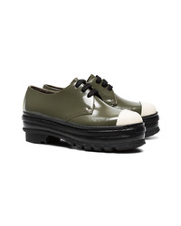 olivgrüne Leder Oxford Schuhe von Marni