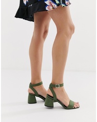 olivgrüne Leder Sandaletten von Glamorous