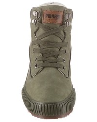 olivgrüne Lederfreizeitstiefel von Pioneer Authentic Jeans