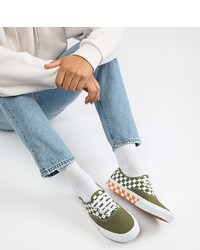 olivgrüne niedrige Sneakers mit Karomuster von Vans