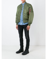 olivgrüne Nylon Bomberjacke von Alpha Industries