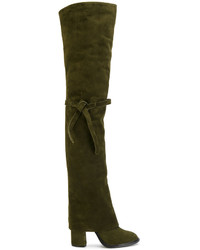olivgrüne Overknee Stiefel aus Wildleder von Casadei