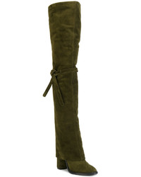 olivgrüne Overknee Stiefel aus Wildleder von Casadei