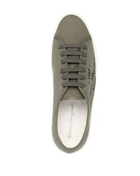 olivgrüne Segeltuch niedrige Sneakers von Salvatore Ferragamo