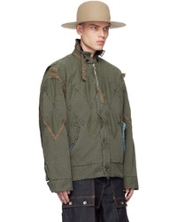 olivgrüne Shirtjacke mit Fischgrätenmuster von Sacai