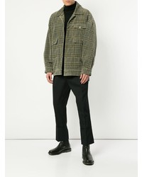 olivgrüne Shirtjacke mit Schottenmuster von Wooyoungmi