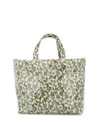 olivgrüne Shopper Tasche aus Leder mit Blumenmuster