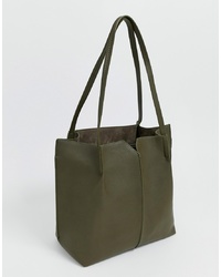 olivgrüne Shopper Tasche aus Leder von Oasis