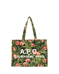olivgrüne Shopper Tasche aus Segeltuch mit Blumenmuster