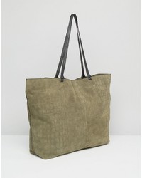 olivgrüne Shopper Tasche aus Wildleder von Asos