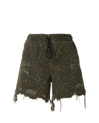 olivgrüne Shorts mit Leopardenmuster