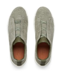 olivgrüne Slip-On Sneakers aus Segeltuch von Ermenegildo Zegna