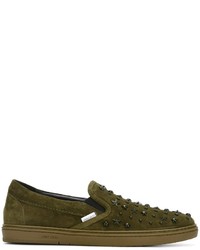 olivgrüne Slip-On Sneakers aus Wildleder