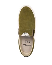 olivgrüne Slip-On Sneakers aus Wildleder von Junya Watanabe MAN